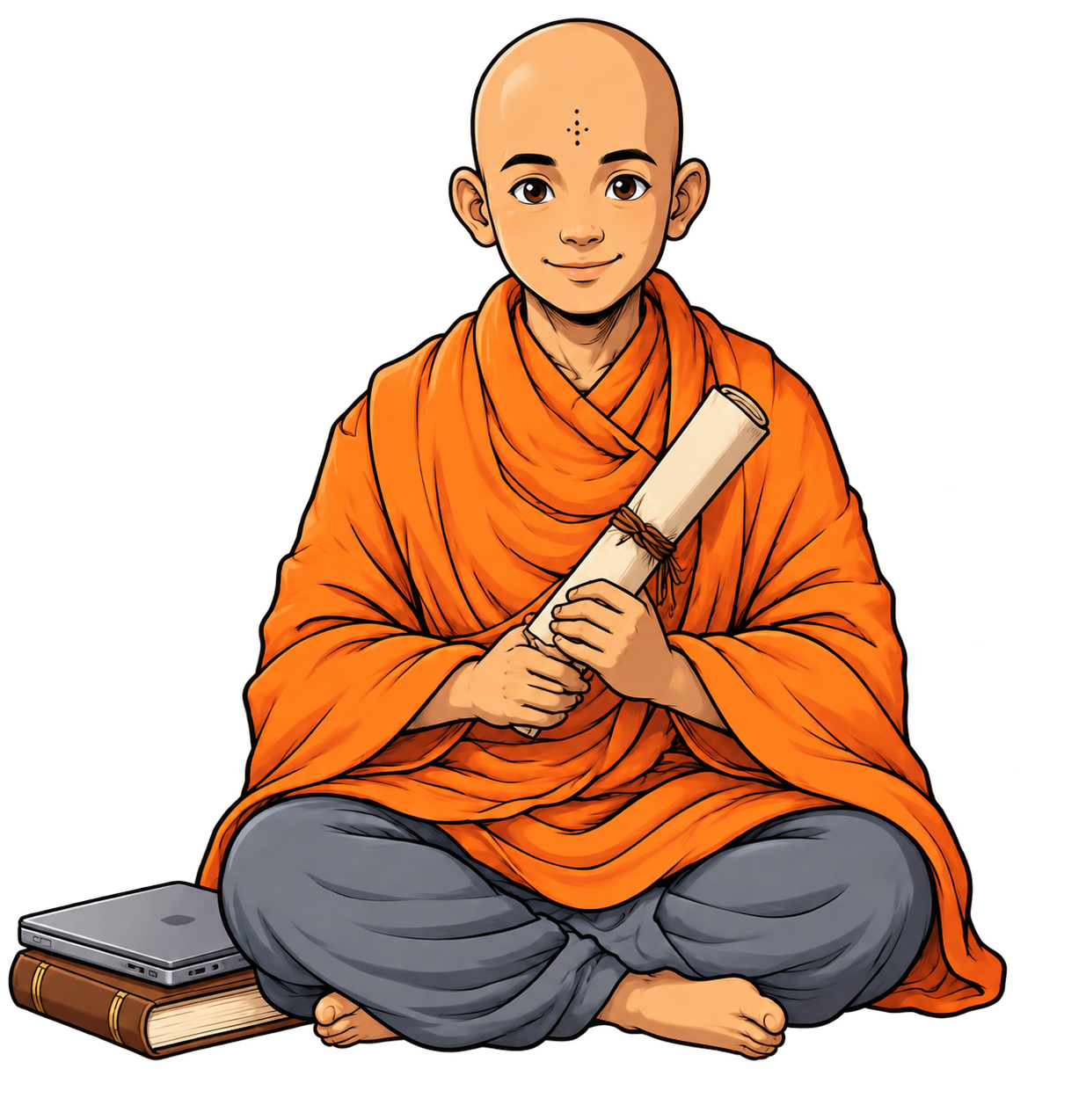 Alumni monk researcher holding a research document